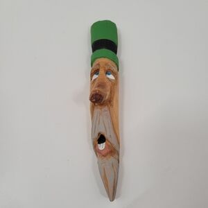 Hand Carved Wood Face Man Gnome Leprechaun Figure With Green Hat By W Staats USA